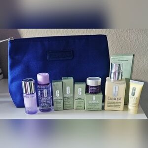 9 Piece Clinique Skincare Collection with Royal Blue Cosmetic Bag